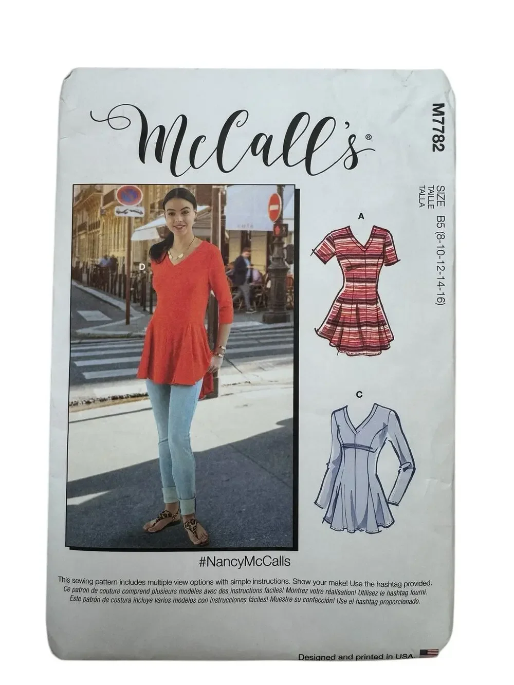 MCCALLS V-neck Tunic Top Flared Hem Pattern Uncut Size B5 8-10-12-14-16 #M7782